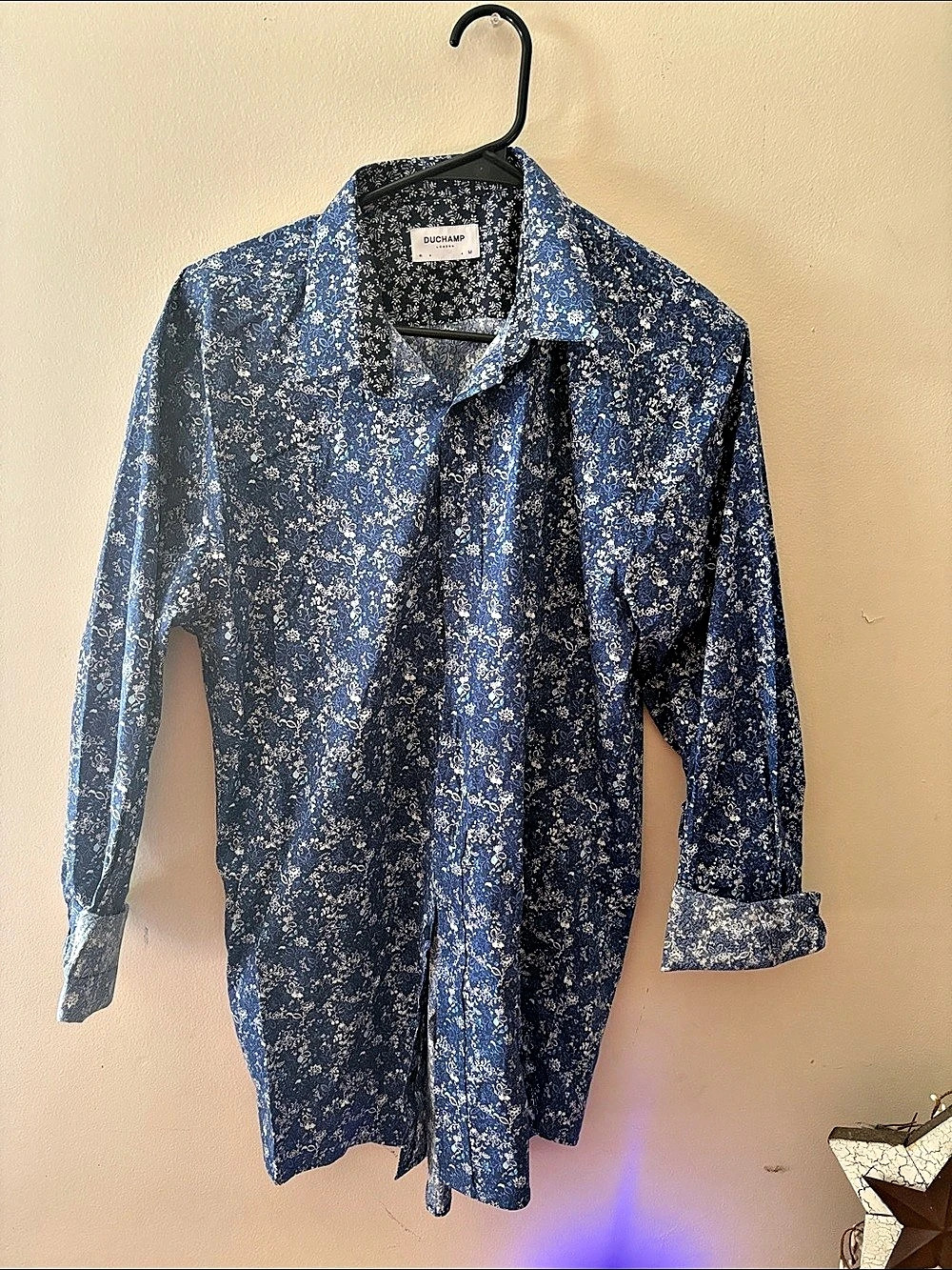 Duchamp Floral Button Down Shirt in Blue & White
